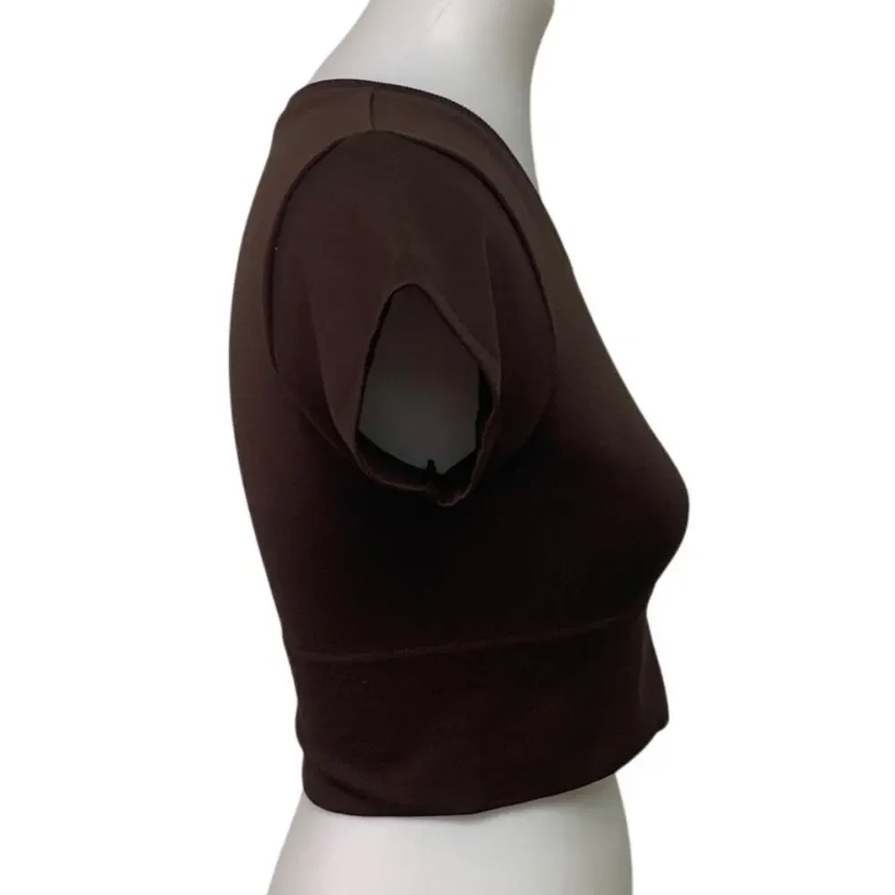New OFFLINE By Aerie Womens Small Brown Sidewalk Seamless Cropped T-Shirt Tee - Picture 3 of 7